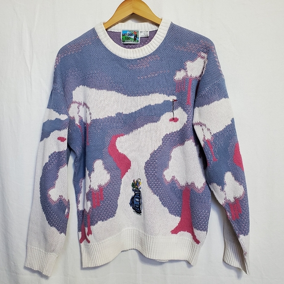 Vintage London Fog Golf Themed Sweater Rare HTF Made in USA - Picture 1 of 7
